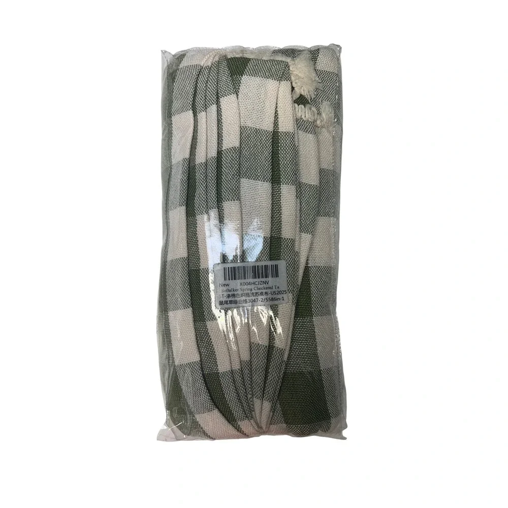 Gingham Tablecloth 55x84 Sage Green Tassel Trim Cottagecore Farmhouse New